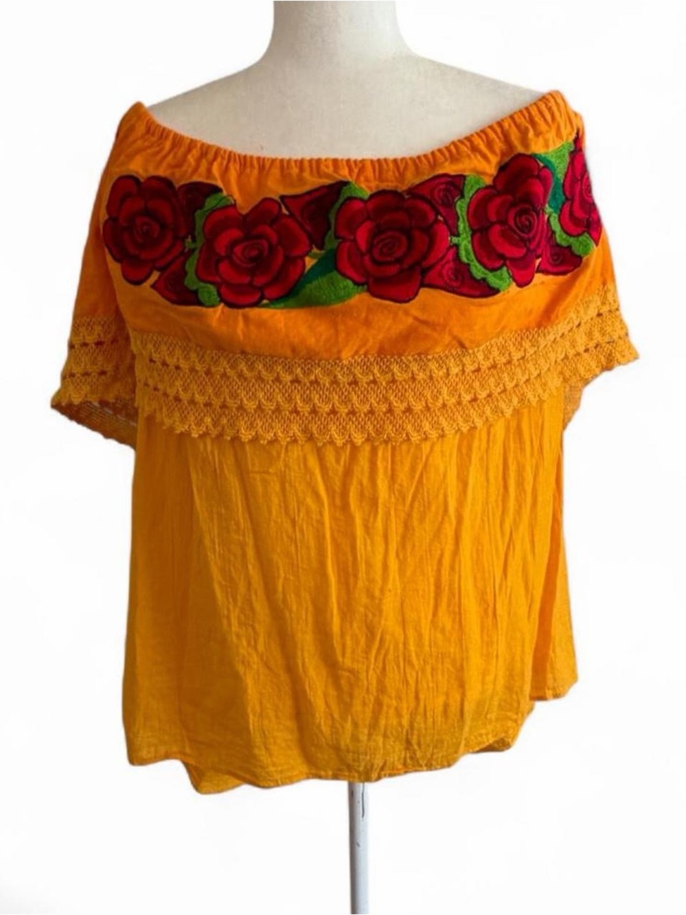 Embroidered Off-Shoulder Yellow Floral Women’s Top